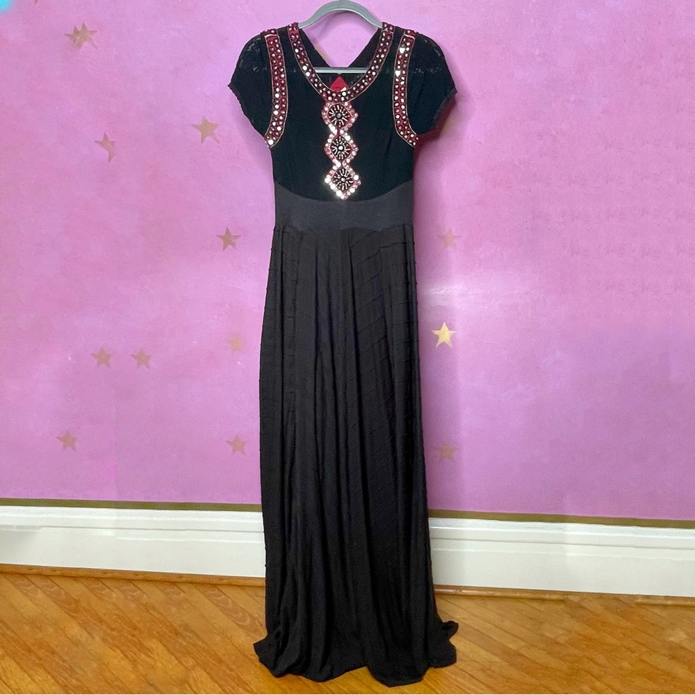 Free People Rare Black Embellished Maxi Dress Small